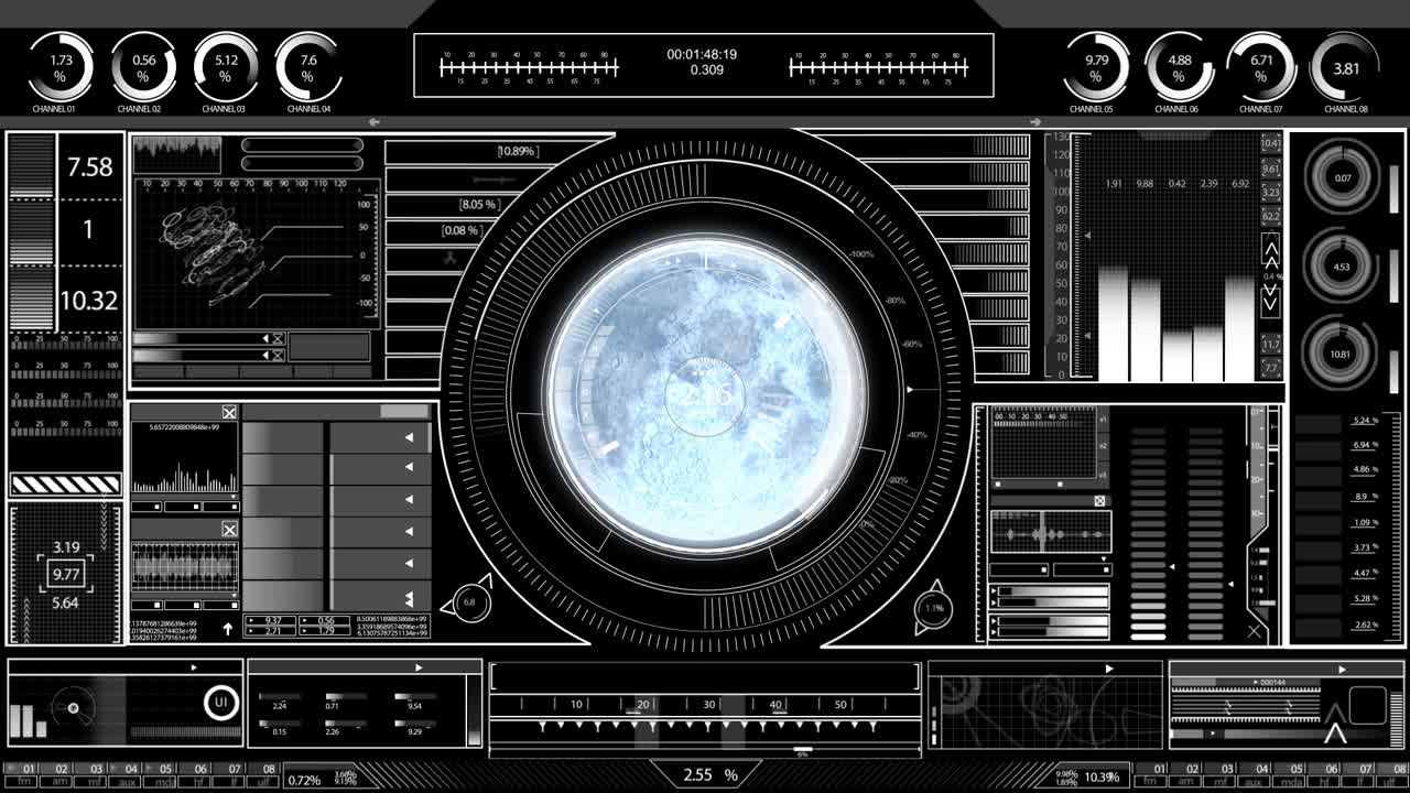 Animation of planet earth with scope scanning and data processing on screen