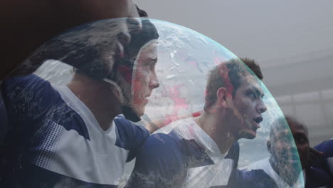 animation of globe with data processing over rugby players