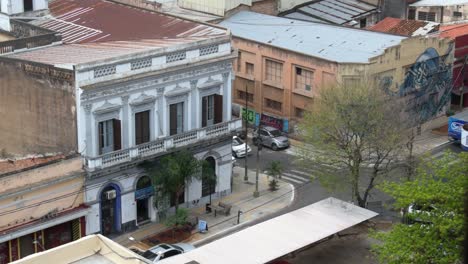 Top-down-view-of-old-building-in-Asuncion,-Paraguay