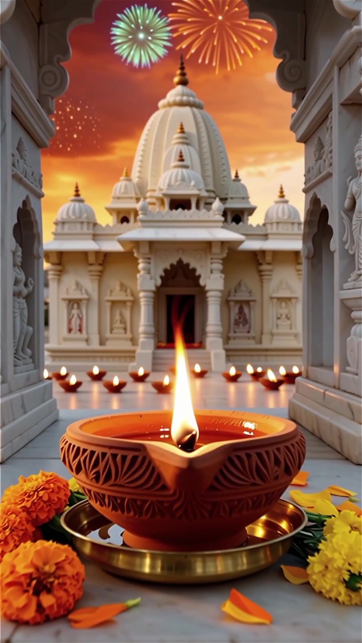 Diwali Festival Background with Lanterns and Traditional Diyas Decorations