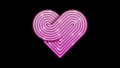 iluminación de línea de corazón patrón móvil color rosa, red de tecnología transferencia de datos digitales, diseño conceptual del día de san valentín, brillando sobre fondo negro animación de bucle sin costuras 4k con espacio de copia