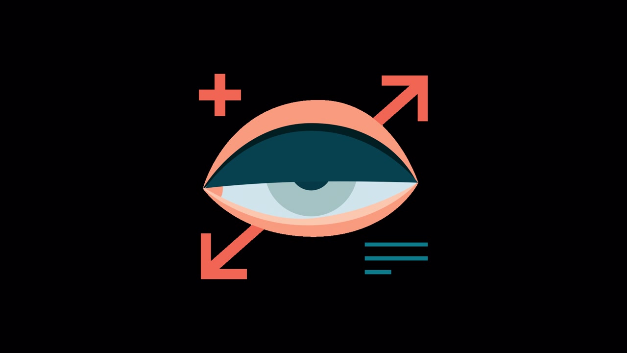 Animated Eye Icon with Vision and Zoom Symbols
