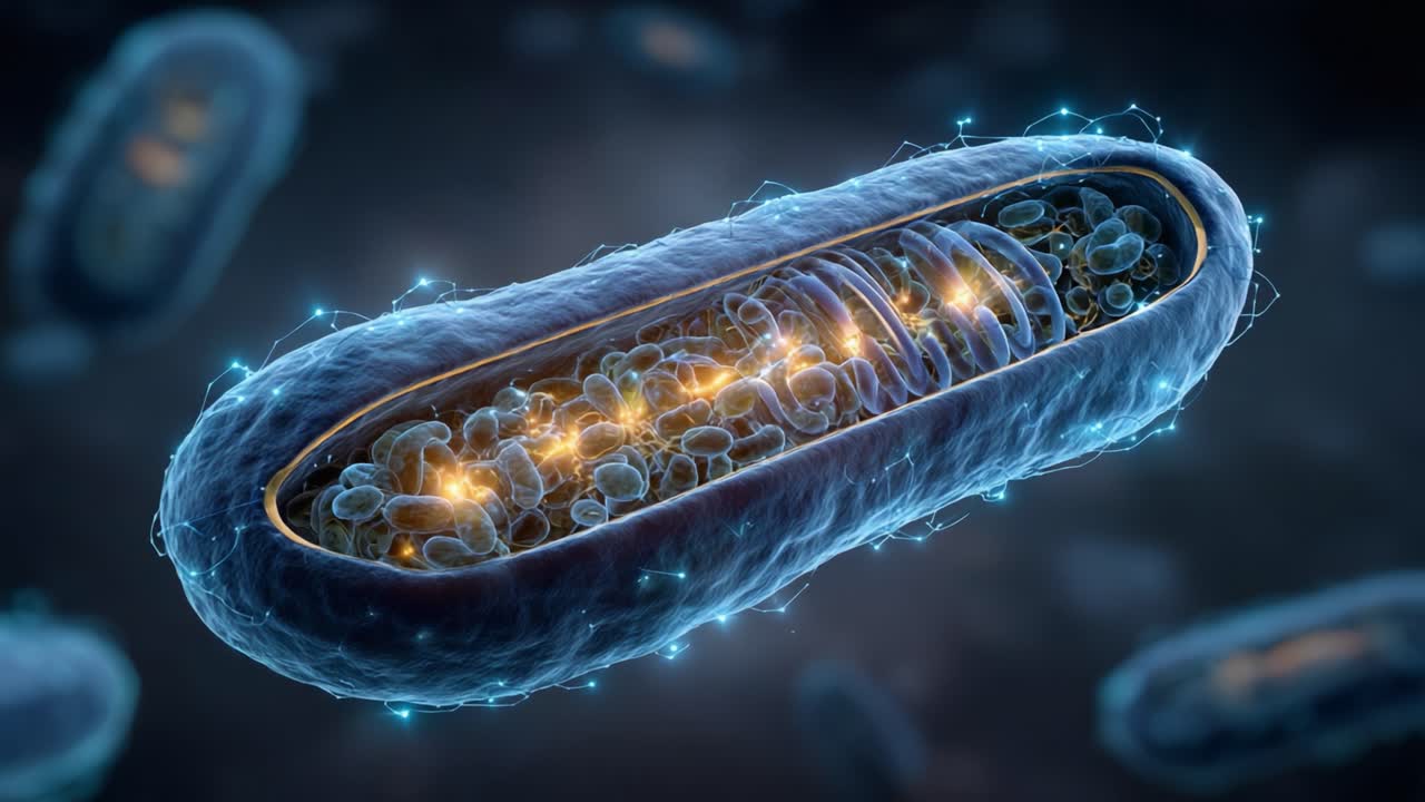En detaljeret visualisering af mitokondriel struktur: Udforskning af den intrikate organel, der er ansvarlig for cellulær energiproduktion og metabolisme.