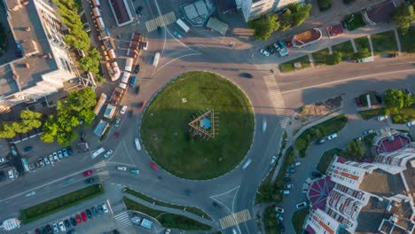 aerial view of a roundabout in a city