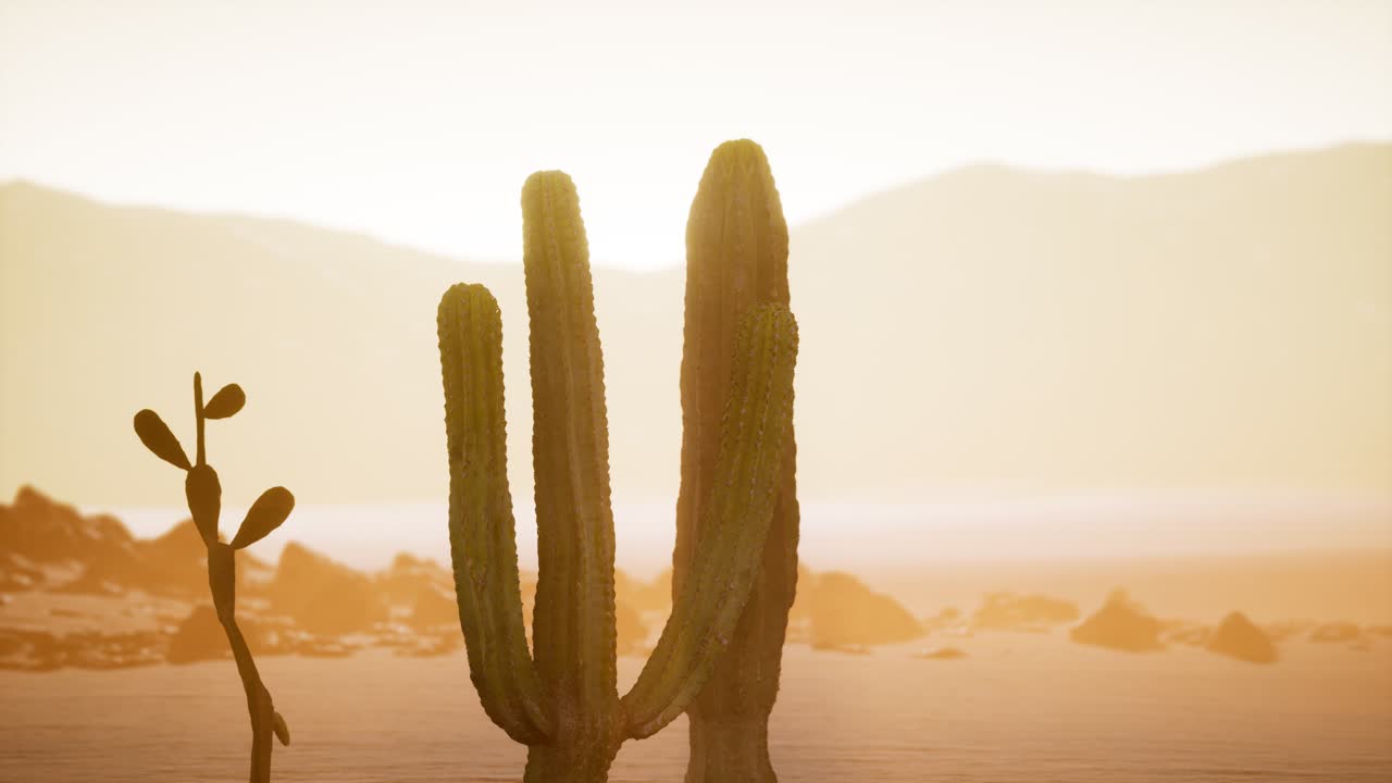 puesta de sol en el desierto de arizona con un cactus saguaro gigante