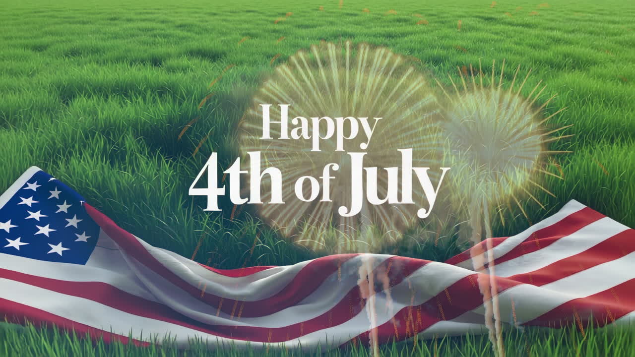 Happy 4th of July Celebration with American Flag and Fireworks