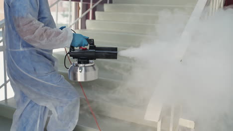 disinfection process on stairs