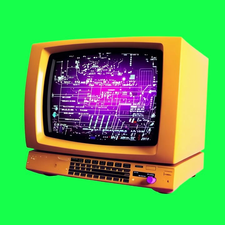 Vintage Yellow Computer Monitor Displaying Abstract Digital Data