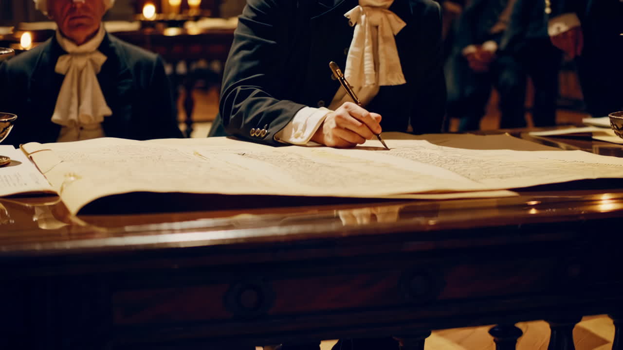 Historical Figure Signing a Document