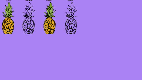animación de una sola piña flotando sobre un fondo púrpura
