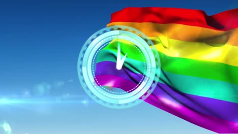 animation of clock over rainbow lgbt flag