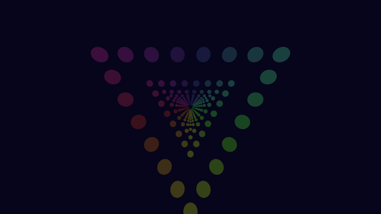 triángulos de neón coloridos y puntos en fondo oscuro