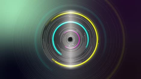 animation of multi coloured yellow, blue and pink circles of scanning scope