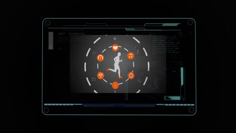 animation of screen with person running and data processing