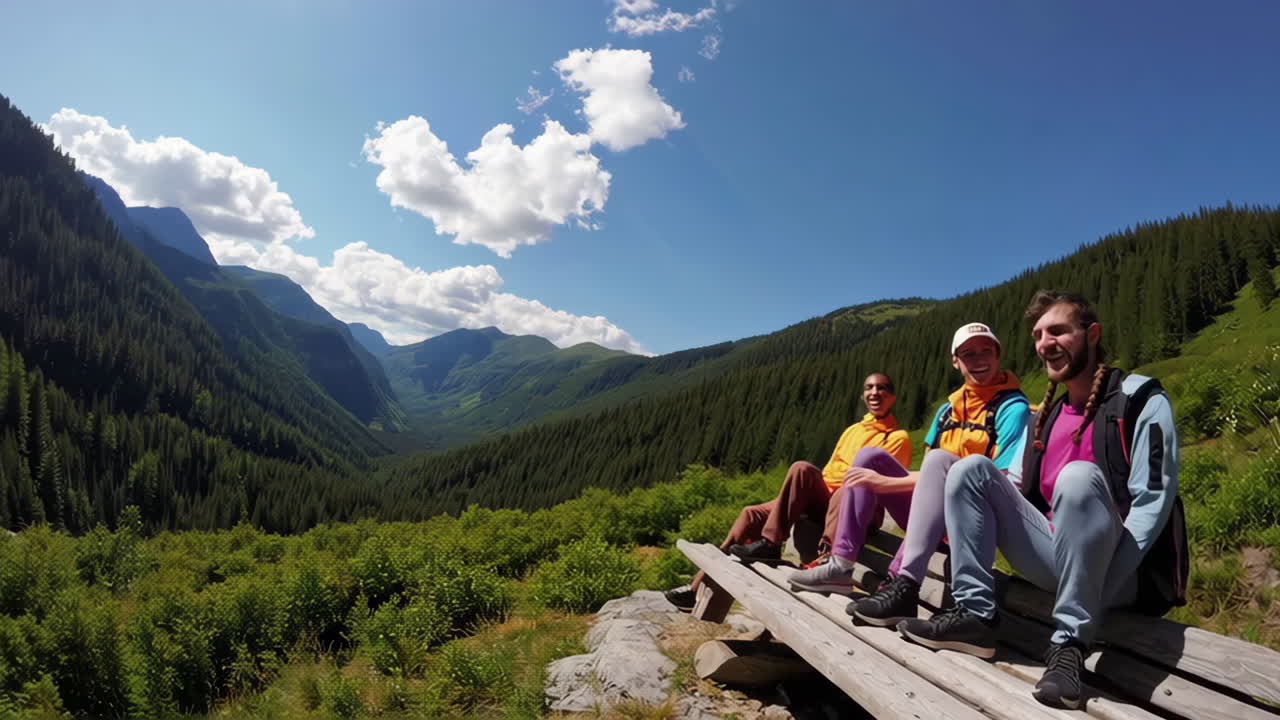 amigos caminando en las montañas