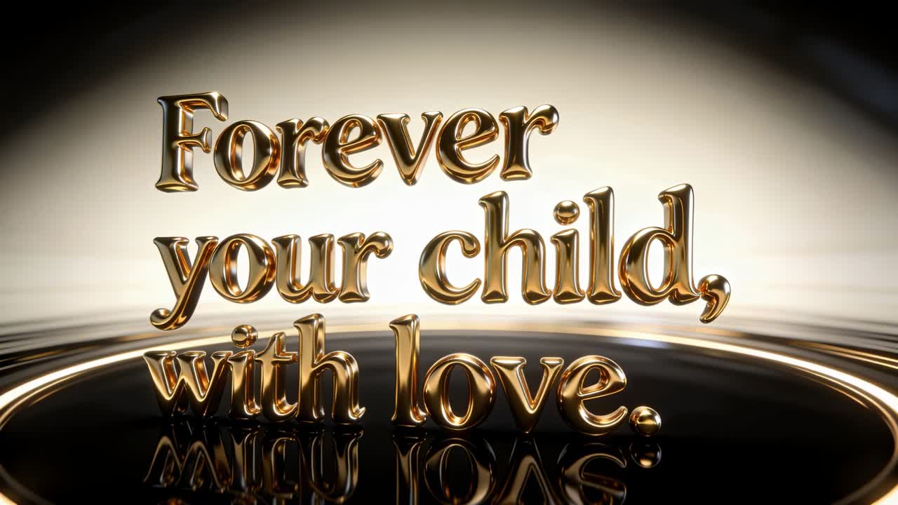 Glinting gold 3D text reflecting on black stage in studio backlight starting to emphasize message