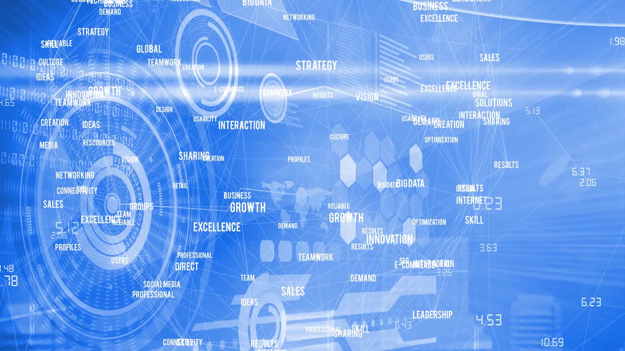 백그라운드에서 데이터 처리를 통해 디지털 단어와 연결 네트워크의 애니메이션