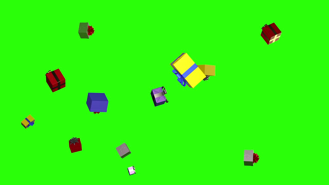 새해 선물은 녹색 배경에 회전합니다. 메리 크리스마스 및 행복한 새해 배경 애니메이션