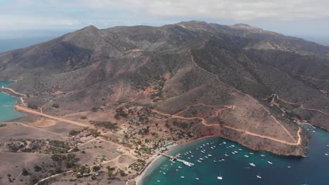 stunning aerial view of catalina island beach bay in california, circle pan