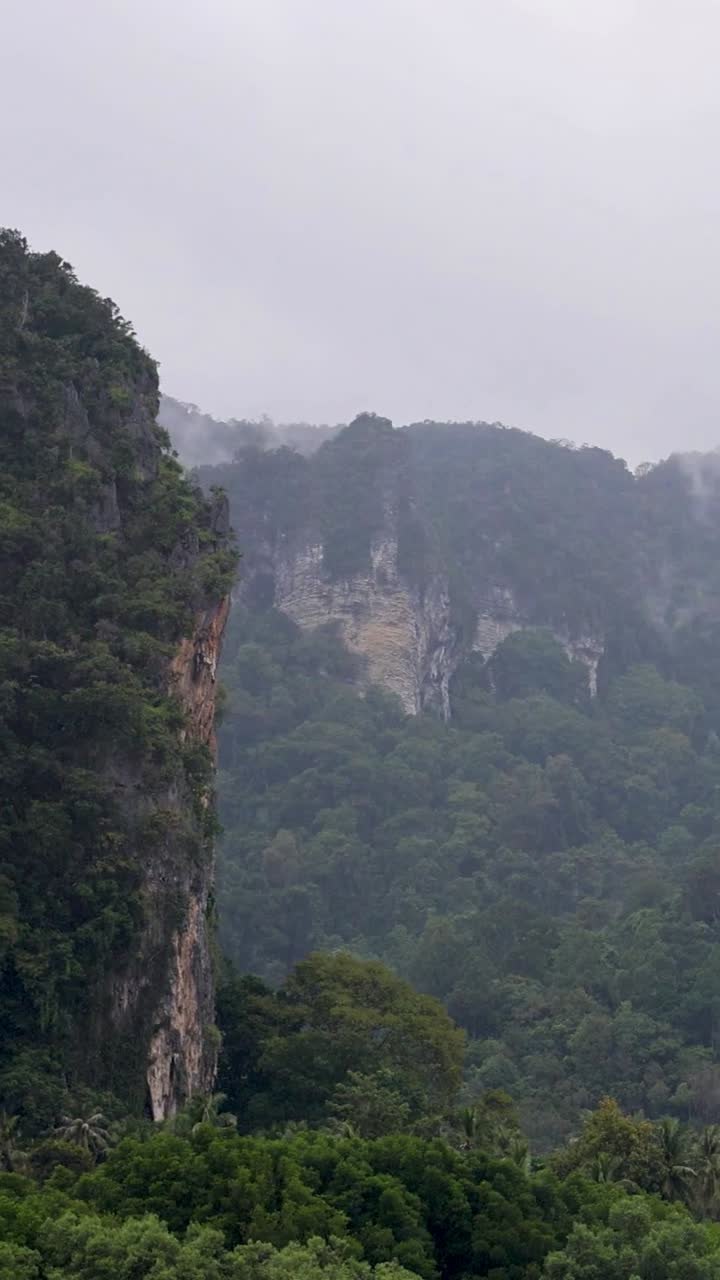 пышные зеленые горы, покрытые туманными облаками
