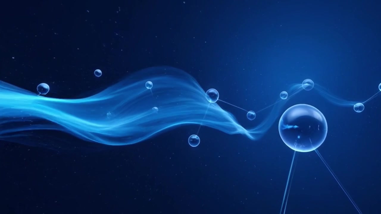 Abstract Blue Molecular Network with Flowing Energy Waves