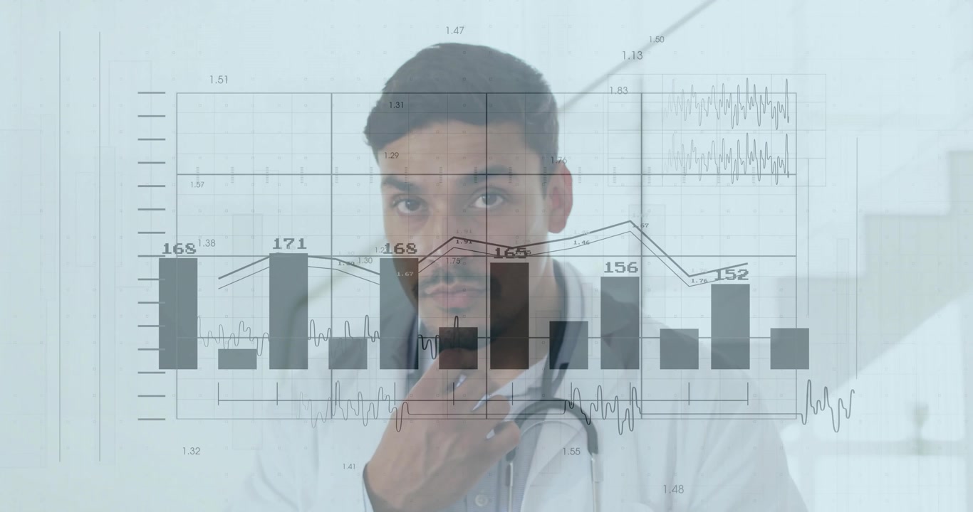 Doctor Analyzing Medical Data with Digital Graphs