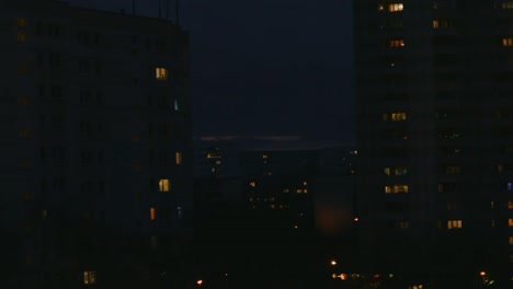 Grungy-concrete-buildings-at-night-in-eastern-suburb-Berlin,-Germany