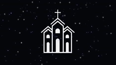animación de nieve cayendo sobre la iglesia sobre un fondo negro