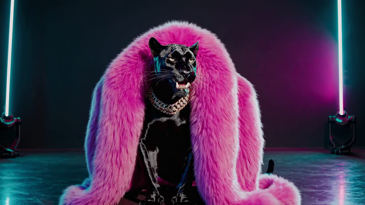 Black Panther in a Pink Fur Coat