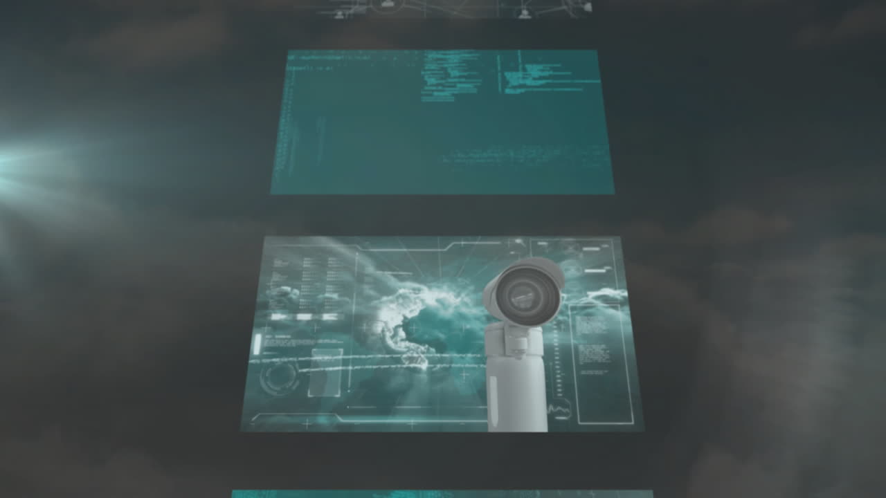 animación de la red de conexiones y procesamiento de datos sobre un fondo oscuro