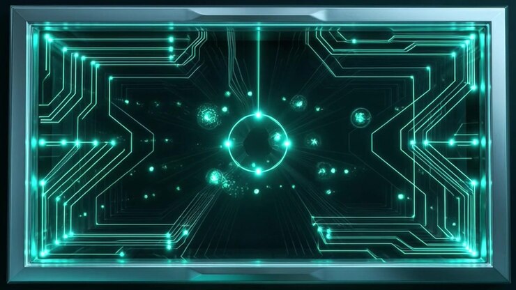 Abstract Digital Circuit Board Background with Glowing Particles