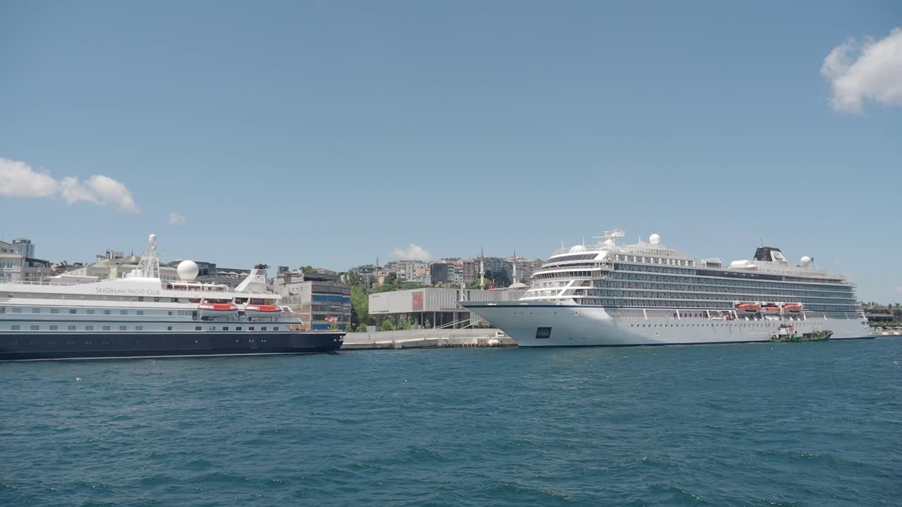 Cruise ships docked in Istanbul harbor