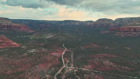 Scenic-Trails-In-Red-Rock-Arizona-Landscape---aerial-drone-shot