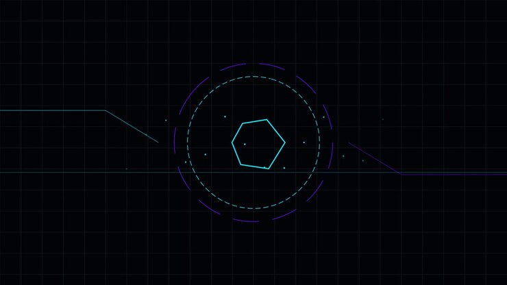 Futuristic Digital Interface with Rotating Geometric Pentagon