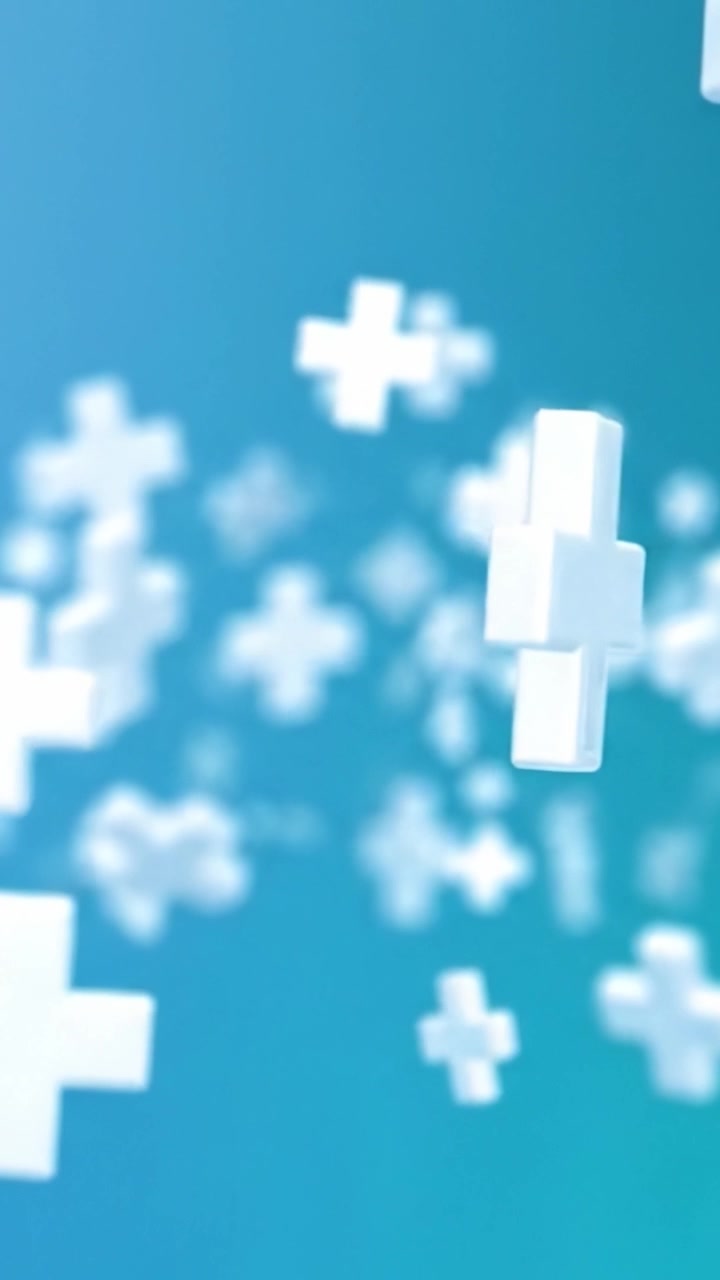 Abstract Visualization of Floating White Plus Signs Against a Soft Blue Background, Creating a Modern and Dynamic Atmosphere Suitable for Digital Presentations