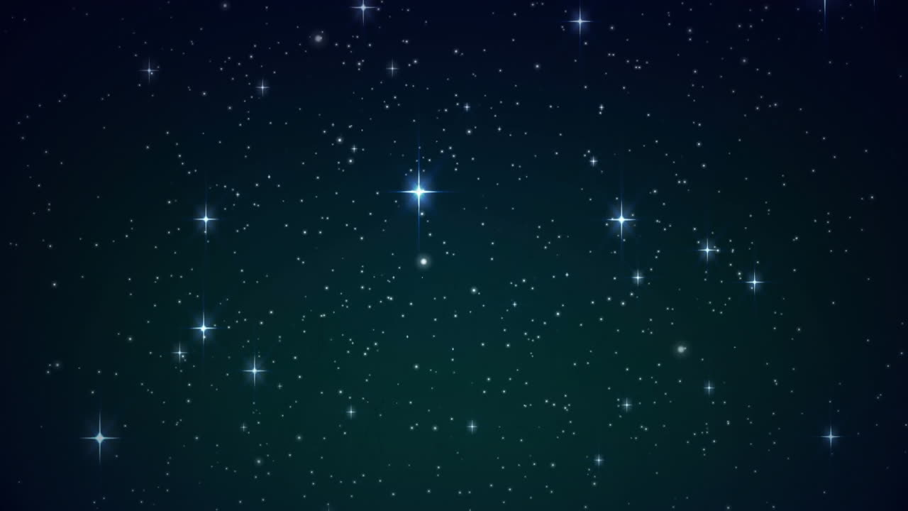 검은 배경의 별들 위로 녹색 에너지 네트워크가 나타나는 애니메이션