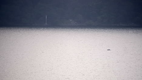 Toma-Serena-Del-Lago-Y-Un-Hombre-A-Distancia-Posiblemente-Pescando