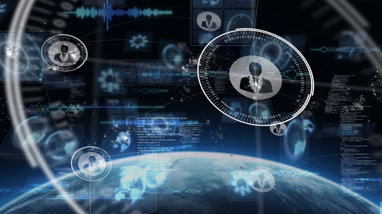 Earth with digital network connections and data processing in futuristic animation
