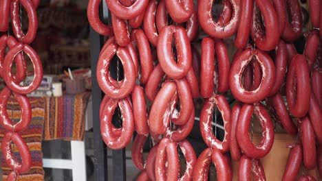 dried turkish sausage (sucuk) hanging for sale