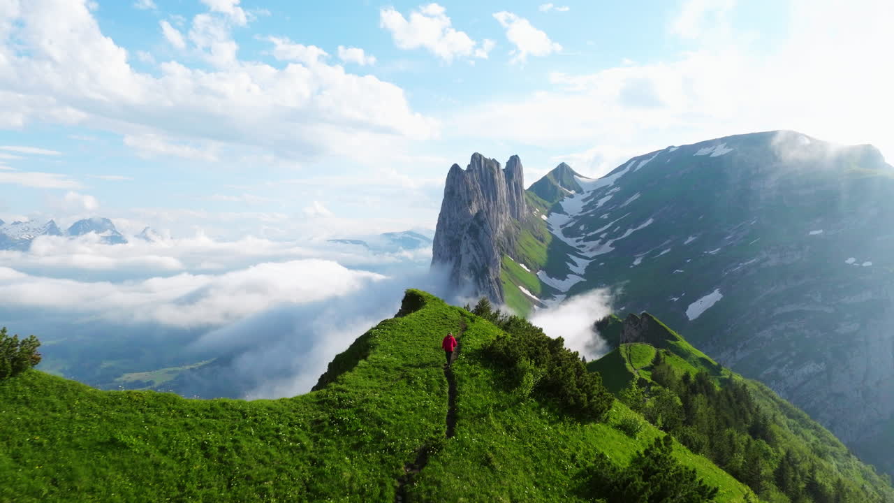 Breathtaking Views Of Saxer Lucke Hike, Alpstein Mountain Range, Switzerland. Aerial Drone Shot