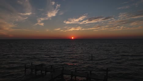 Aerial-view-of-sunset-over-Mobile-Bay-near-Fairhope-Alabama-by-the-yacht-club