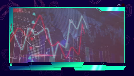 animation of screen with financial data and world map