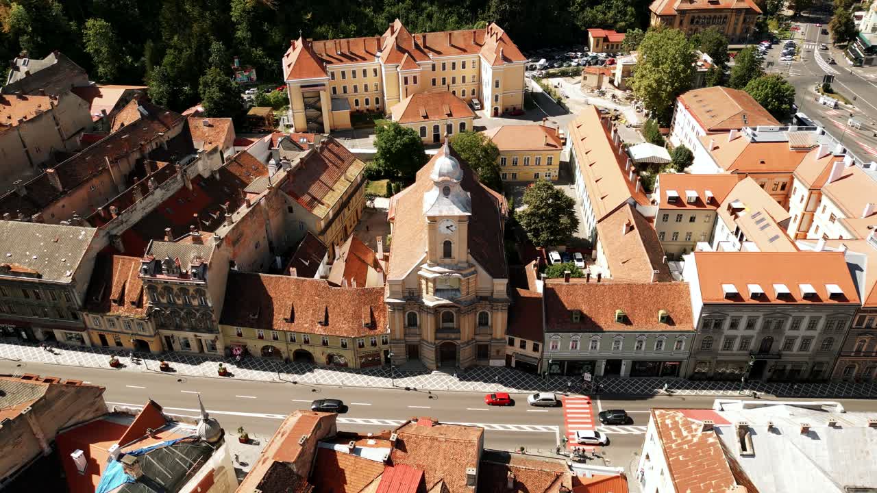Above View Of The St. Peter And Paul Church In Brasov Old City, Romania. Aerial Drone Shot