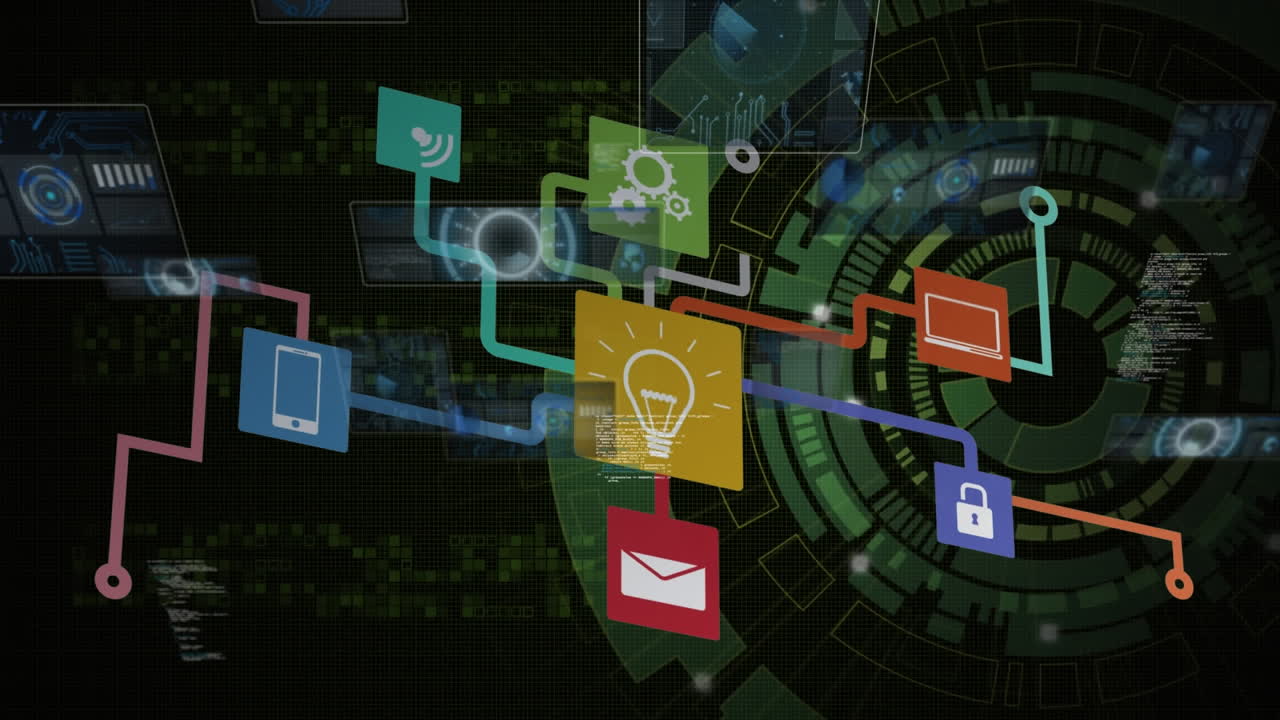 Animation of data processing over media icons