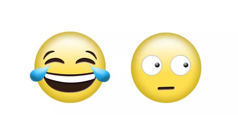Animation-of-laughing-and-rolling-eyes-emoji-icons-over-white-background