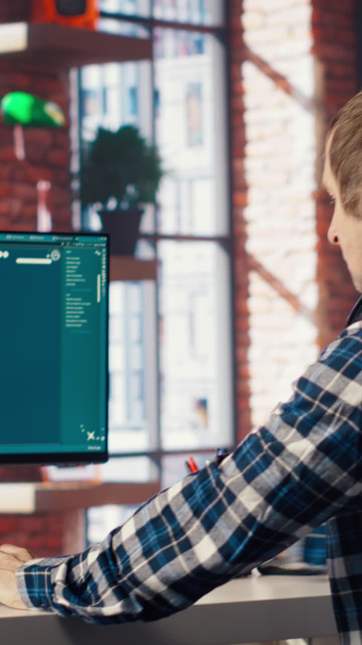 Vertical video Graphic designer designing UX for AI software turning text prompt into photos