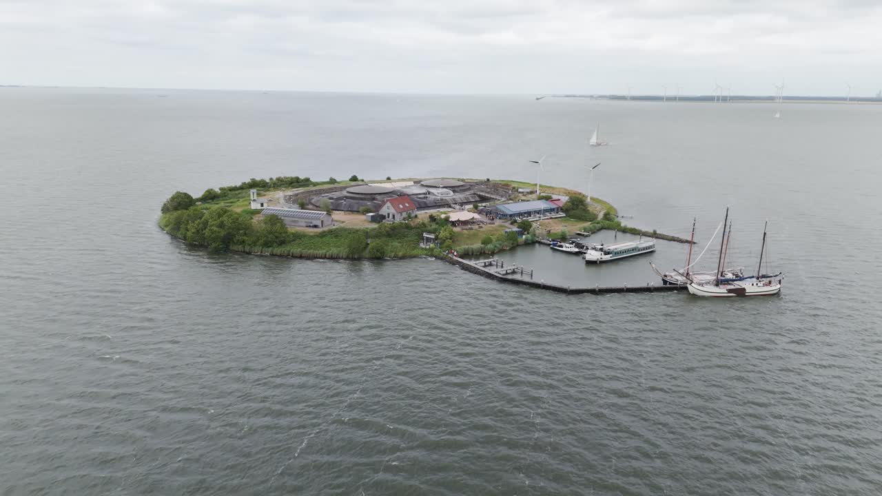 Island Fort with Boats on a Pier