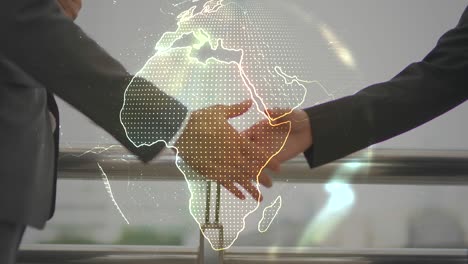 handshake concept, handshake of two businessmen on the background of the planet earth, background with digital map, world business shake hand with world maps rendered with computer graphic.