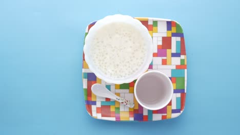 pearl tapioca dessert on a colorful plate