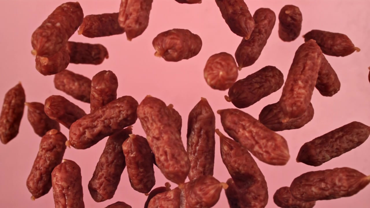 Pyszne mini salami unoszące się na tle żywego różowego tła